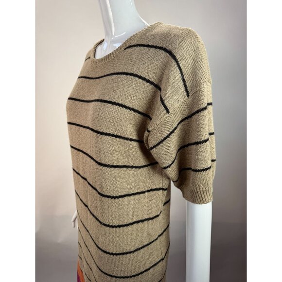 Jones New York Vintage 90s Striped Knit Sweater Dress Beige/Black W/ Orange & Pu - Picture 8 of 16